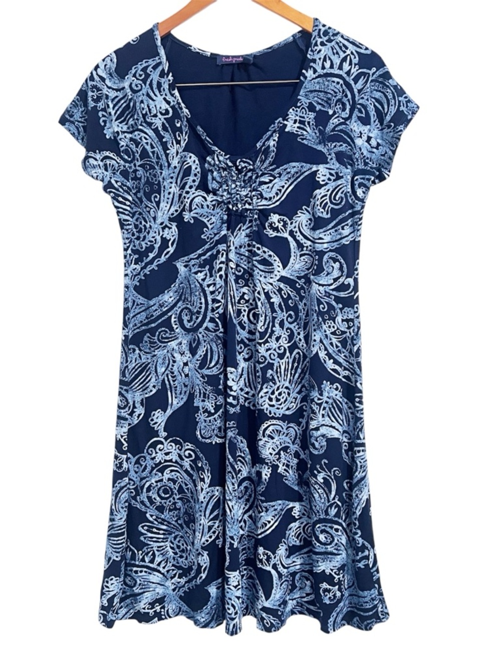 EUC Fresh Produce Navy V neck Paisley Printed Dress